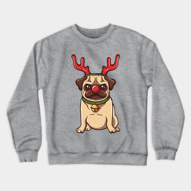 Reindeer Pug Christmas Animal Lover Dogs Crewneck Sweatshirt by ghsp